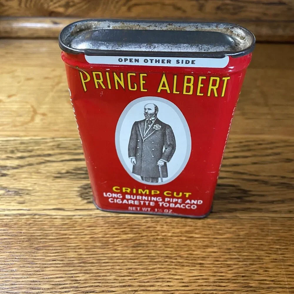 Prince Albert Crimp Cut Long Burning Pipe & Cigarette Tobacco Tin Red Can